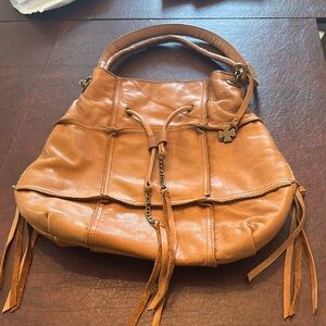 Lucky Brand Tan Hobo Bag with Tassels and Drawstring
